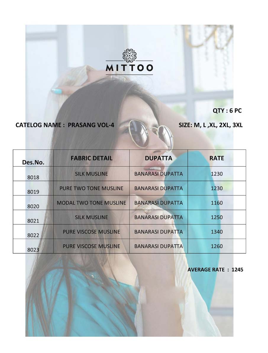 Prasang Vol-4 Mittoo Muslin Anarkali Dupatta Kurti Prasang Vol-4 Mittoo Muslin Anarkali Dupatta Kurti